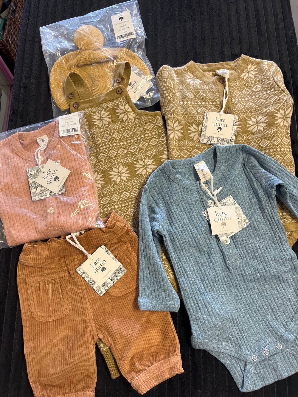 NWT Kate Quinn Baby Bundle 5Pc Organic Cotton Overalls Bodysuits Pants 3-18M